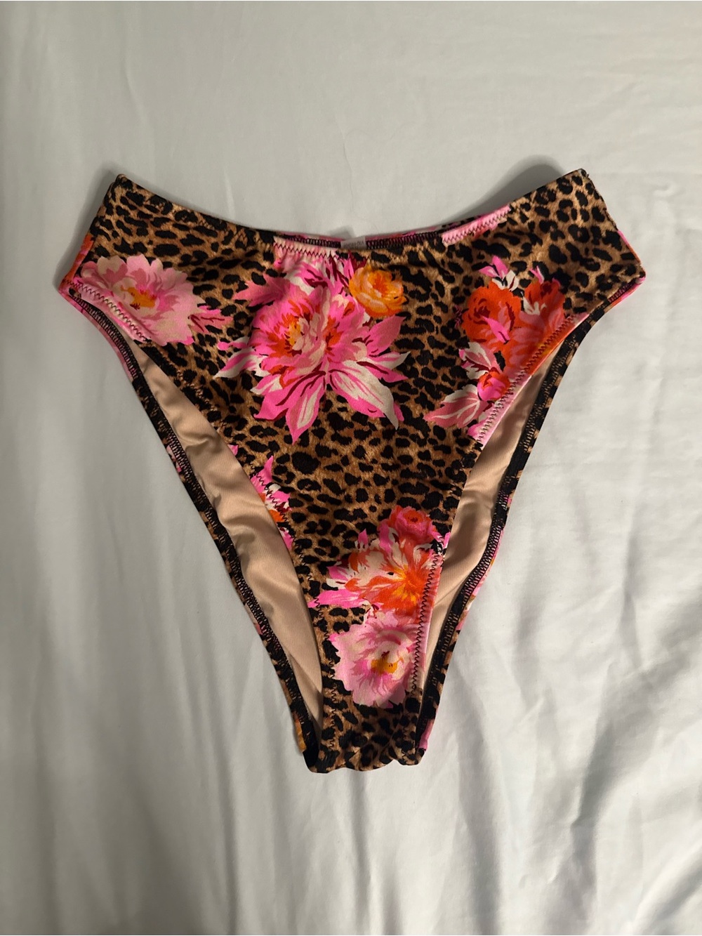 Victoria's Secret Leopard Floral High-Cut Bikini Bottoms - Brown, Pink, Orange